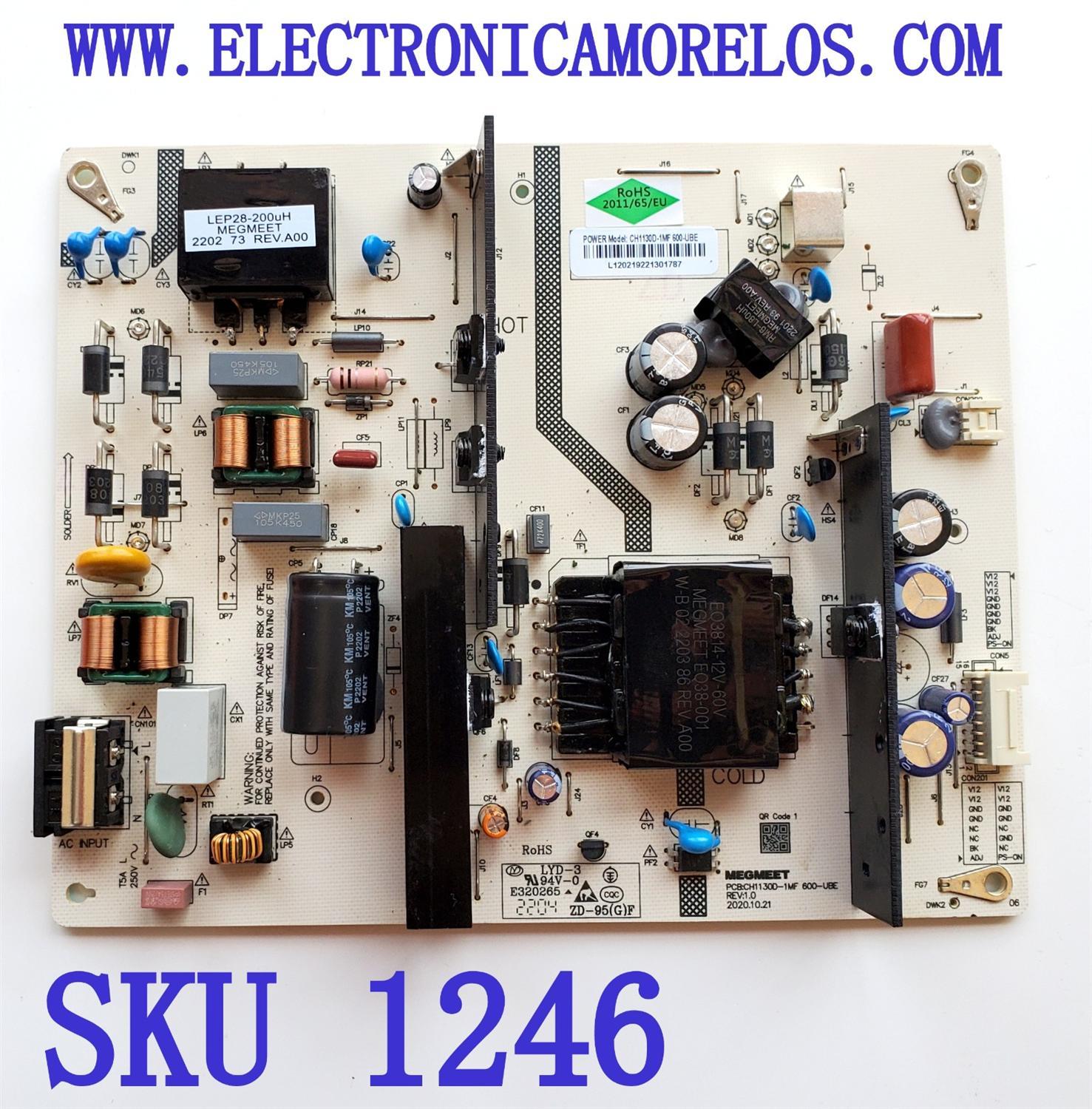 FUENTE DE PODER PARA TV RCA ((NUEVA)) / NUMERO DE PARTE CH1130D-1MF / CH1130D-1MF 600-UBE / E214852 / E320265 / PANEL C500Y19-5C / DISPLAY HF500QUB-F20 / MODELOS ARK5017ILED / ARK-5017ILED / 50PFL5756/F8 / 100097811 (50'') / RTRU6528-C-CA / WR50UX4210